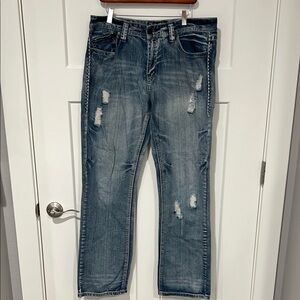 Black Premium Distressed Relaxed  Straight Jeans Sz 34/34